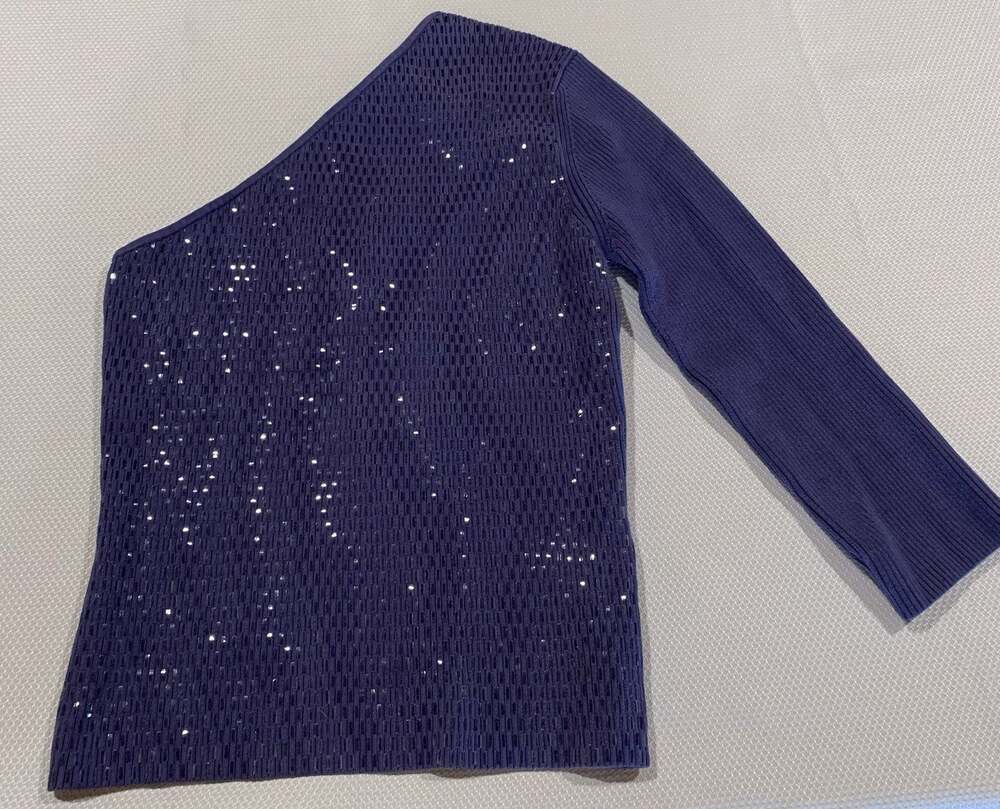 Vintage Y2K Cache Purple One Shoulder Silk Knit Top Mirror Tile M